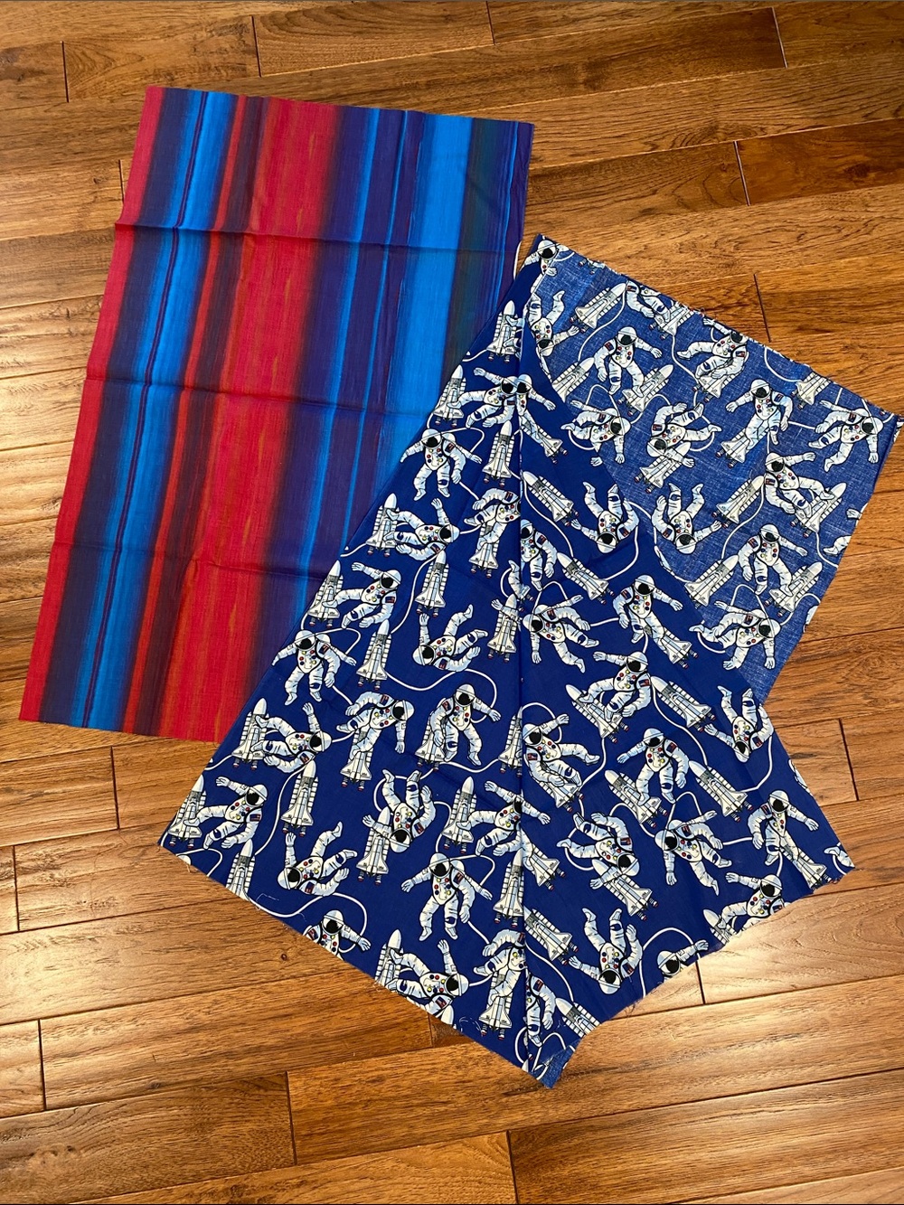 Blue Astronaut-Print and Red-Blue Serape fabric bundle